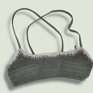 Xhilaration Olive Green Bikini Top Criss Cross Spaghetti Straps Back Tie Crochet